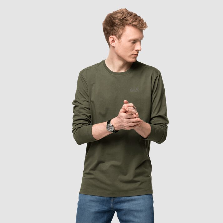 Camisa Manga Larga Jack Wolfskin Essential Longsleeve Hombre Verdes Mexico-1735689